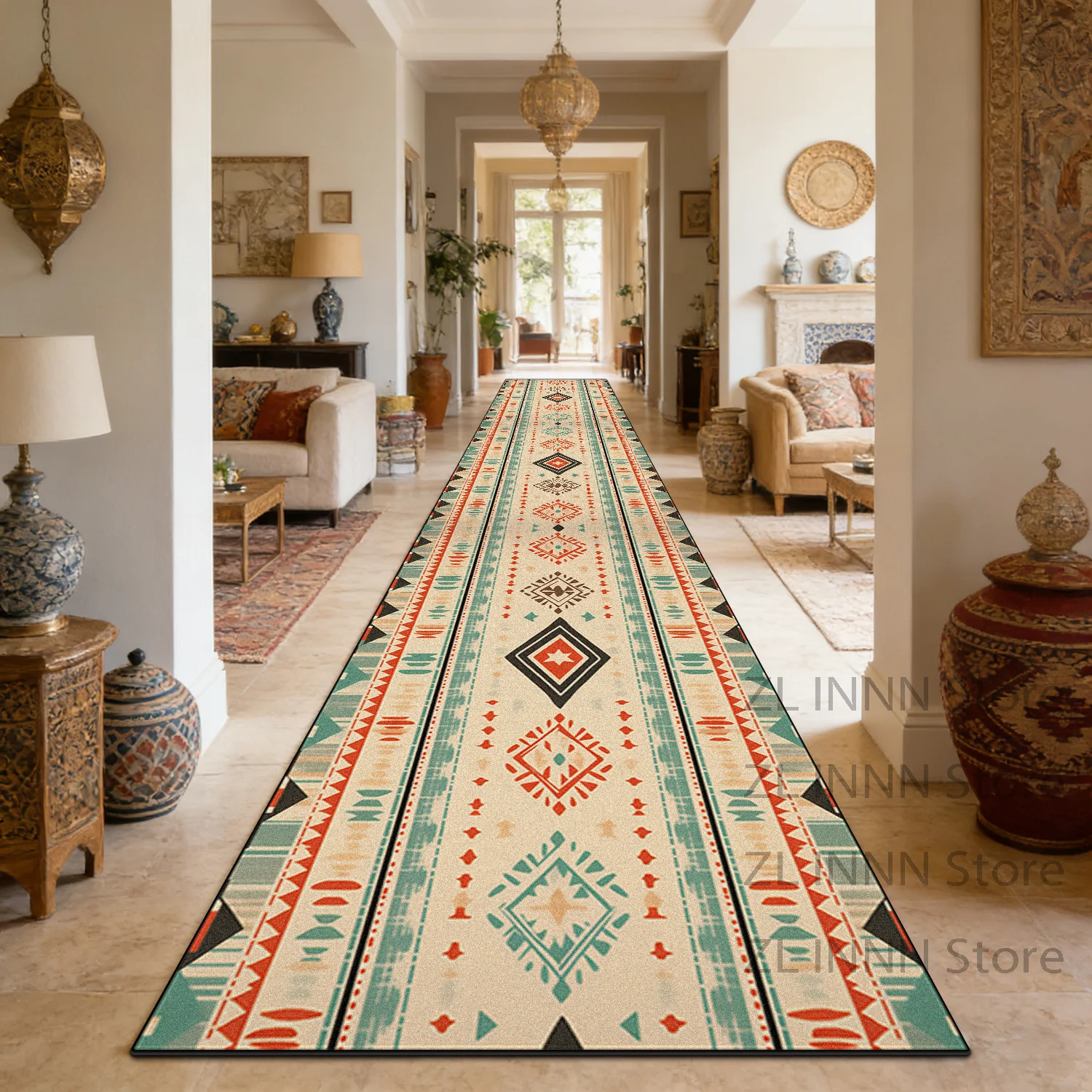 Morocco Style Long Corridor Carpet Track Ethnic Decoration Home Living Room Passageway Runner Rug Porch Non-slip Washable Mats