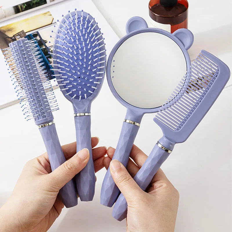 4 in 1 Air Cushion Scalp Massage Comb Curling Roller Brush Wide Tooth Detangler Comb Home Travel Hair Styling Combs With Mirrow