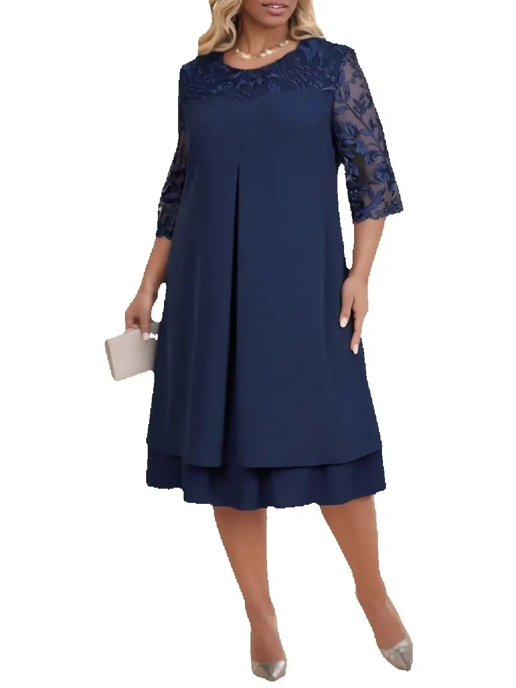 Elegant Half Lace Sleeves Evening Gown - Modest Chiffon Wedding Guest Maxi Mother of the Birde Dress