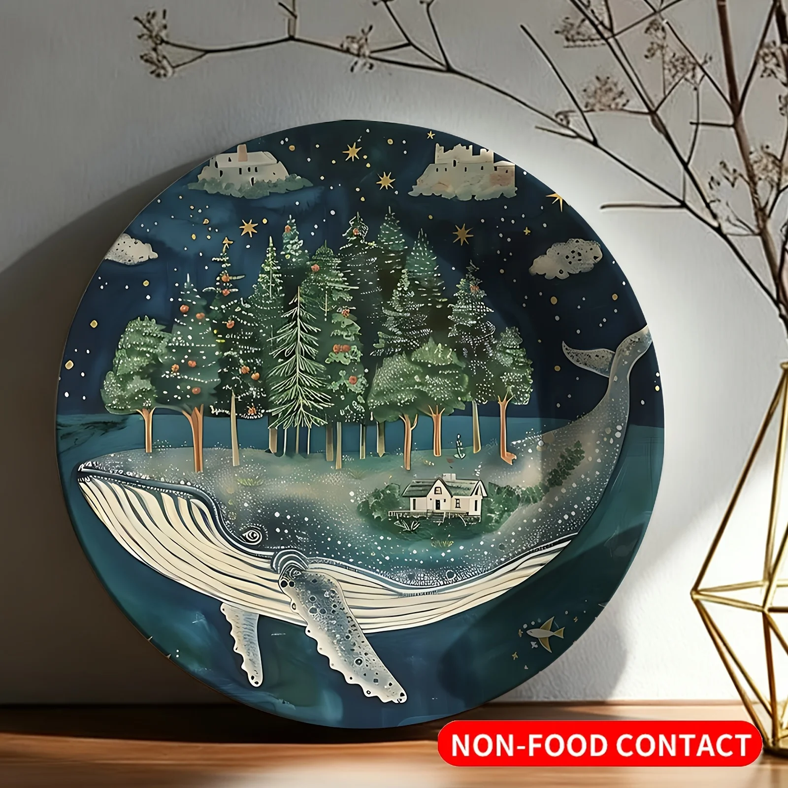 1 Art Tray, Decorative Plate (Non-Food Contact Plate), Art Dish Printed with a Whimsical Fantasy Whale Belly Castle Forest