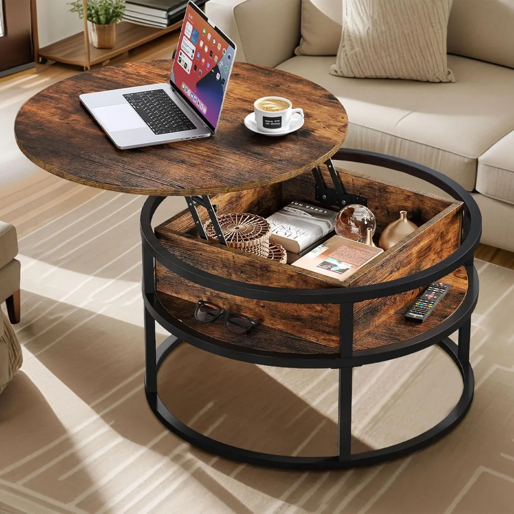 Coffee Tables for Living Room, Lift Top Coffee Table with Storage and Hidden Compartment,Small Rustic Coffee Table