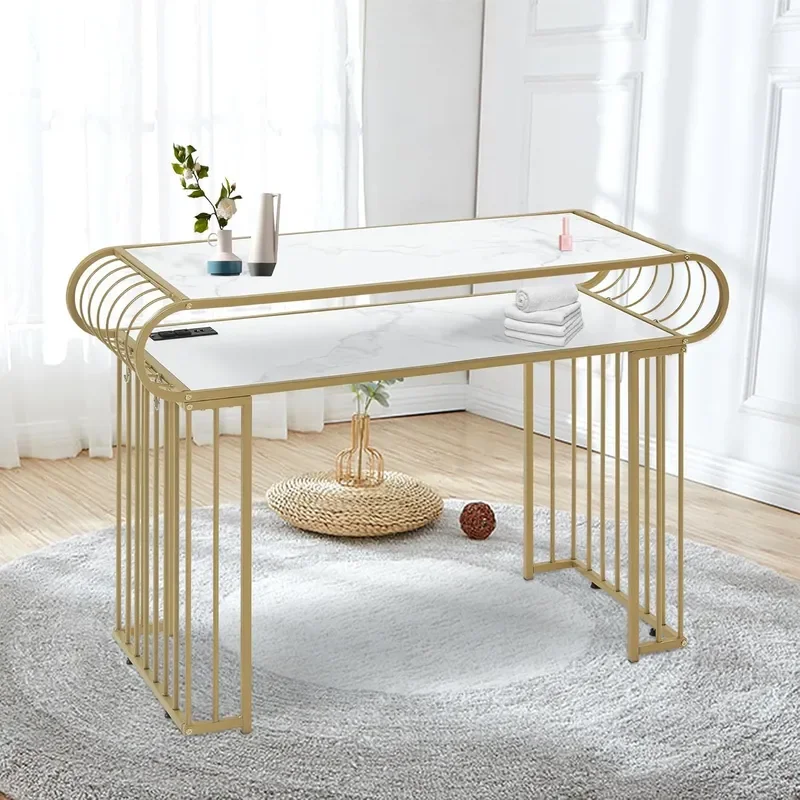 Customized manicure table with socket, built-in row plug manicure workbench, special table for manicure shop, metal frame