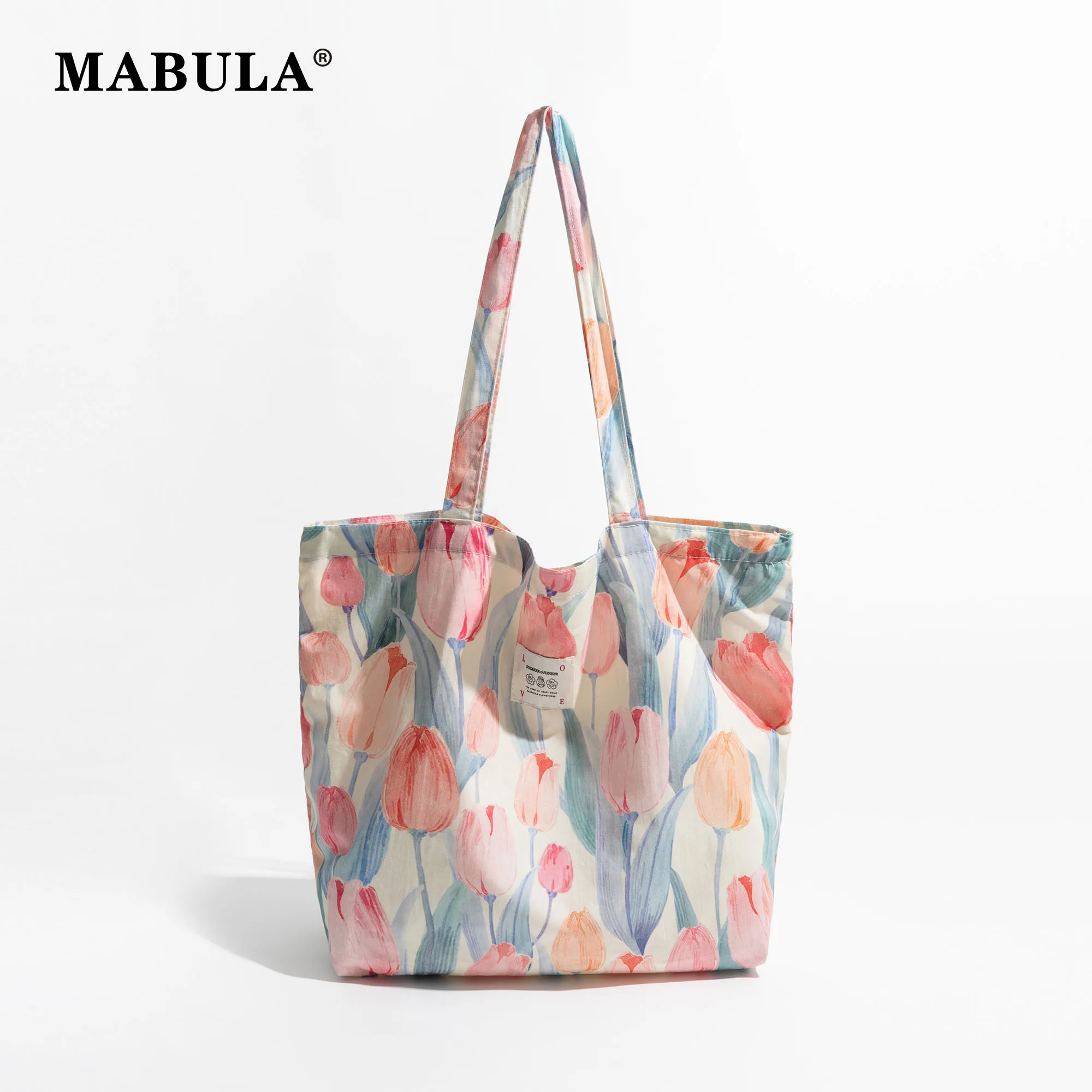 MABULA Summer Canvas Eco Friendly borsa a tracolla da donna Fashion Large Capacity Flower Shopping Travel Grocery Pack