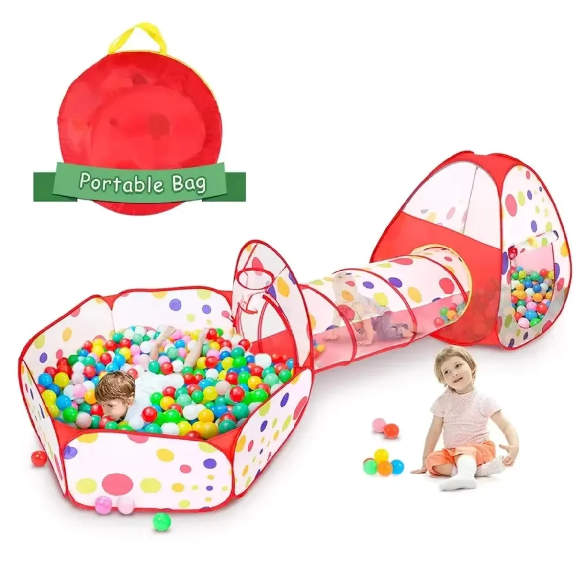 Barraca de brincar infantil 3 em 1 com túnel de jogo, poço de bola, cesta de basquete para meninos e meninas, brinquedo de casinha de brincar pop up para crianças pequenas, presentes de Natal