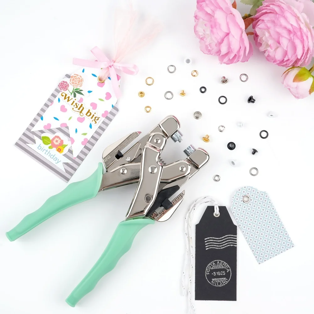 All-in-one Eyelet Hole Punch Plier Set, 3/16 & 1/8 Inch Grommet Tool Kit with 4 Punch Heads, 160Pcs Eyelets & Carry Case for Cra