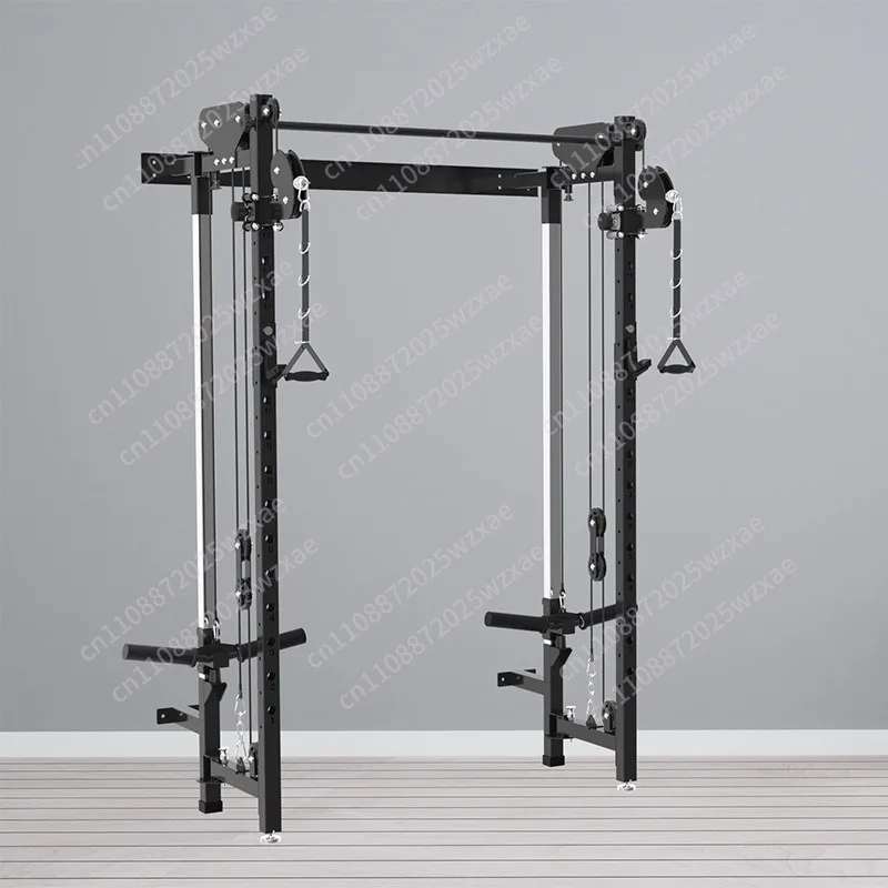 Folding Squat Rack, Wall Mounted Power Rack with Dual Independent Pulley System, Functional Trainer with 5