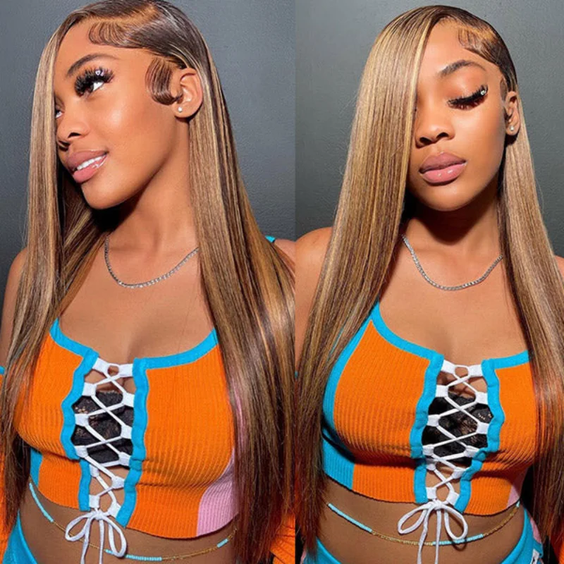 

Прямой блондинистый длинный парик с омбре и мелированием, 13x6, с кружевной передней частью, из натуральных человеческих волос, предварительно снятая линия роста волос, бразильская текстура # 4/27 с кружевной застежкой 13x4