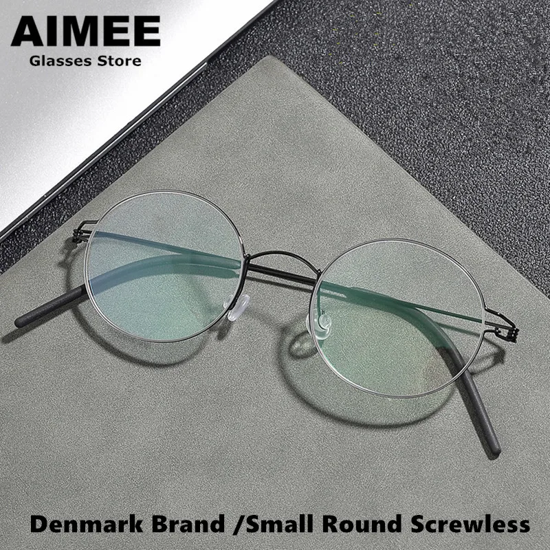 

Denmark Brand Designer Titanium Glasses Frame Men Small Round Screwless Prescription Eyeglasses Women Myopia Eyewear Spectacles