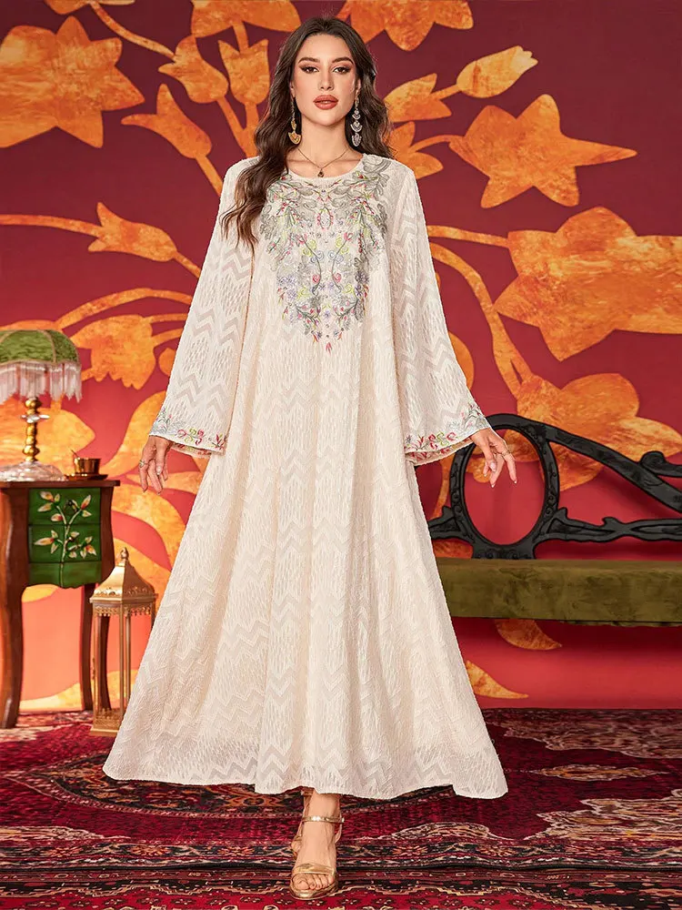 

Этническая вышивка Абая для женщин Мусульманское праздничное платье Дубай Абая Турецкий кафтан Ид D интерфейсу ислам Джалабия Кафтан Femme Robe