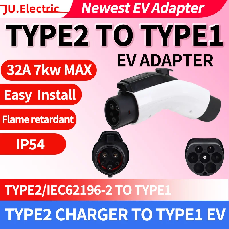 

TYPE2 to TYPE1 EV Adapter Electric Vehicle Charger Connecter for 16A/32A TYPE2 Charger to TYPE1 Electric Car Adapter