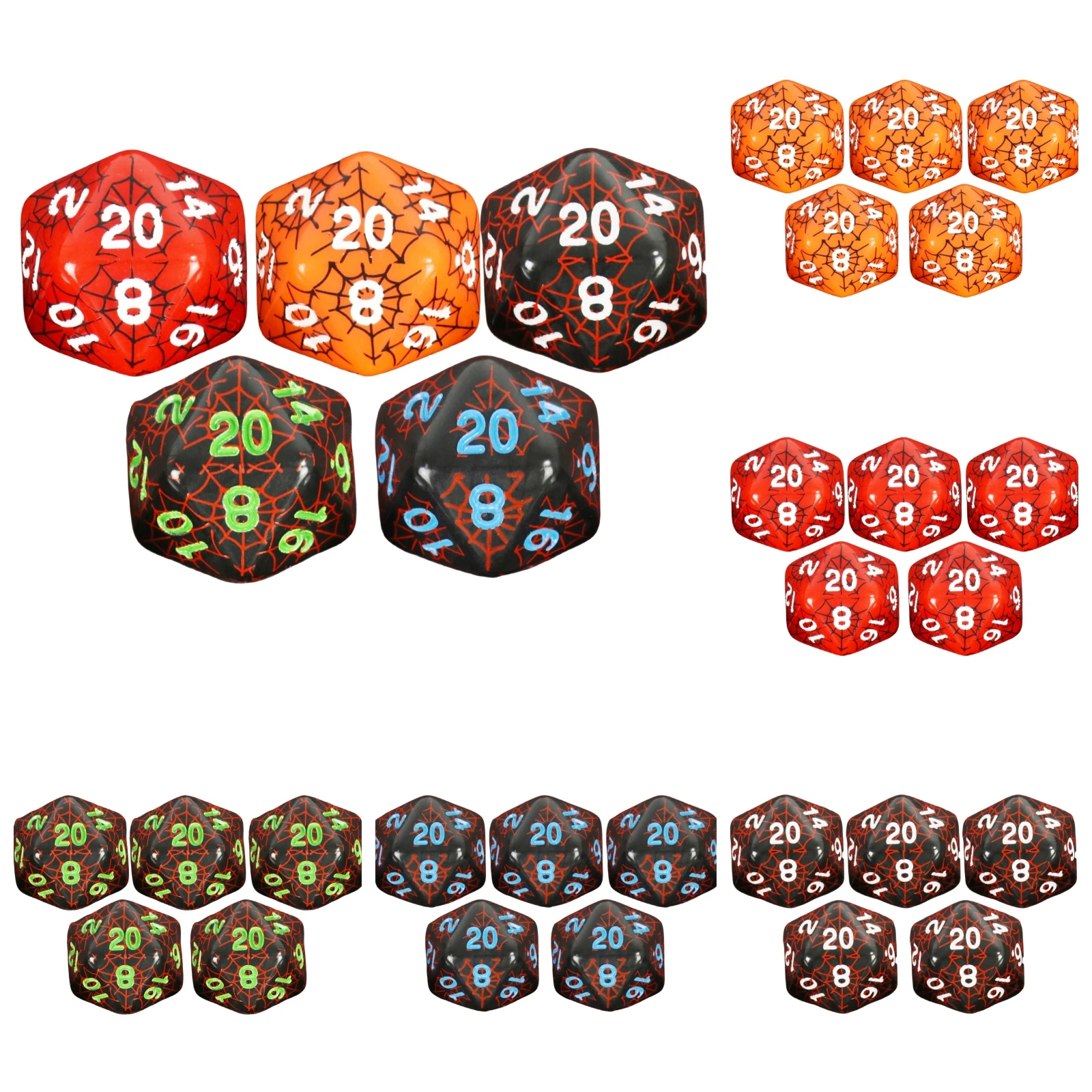 

5pcs/set D20 Polyhedral Dice with Silk Spider Web Pattern for Tabletop Game DND RPG