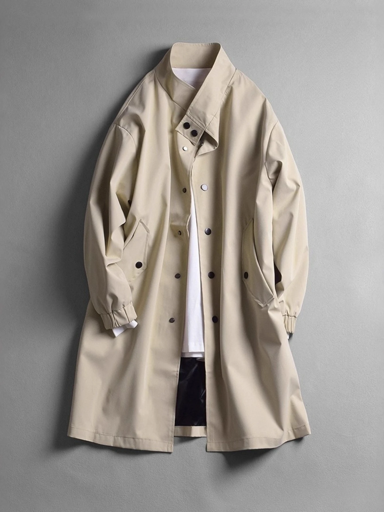 

2026 New Khaki Long Slim Trench Coat Korean Popular Wear Ruffian Handsome Semi-Turtleneck Jacket Men's