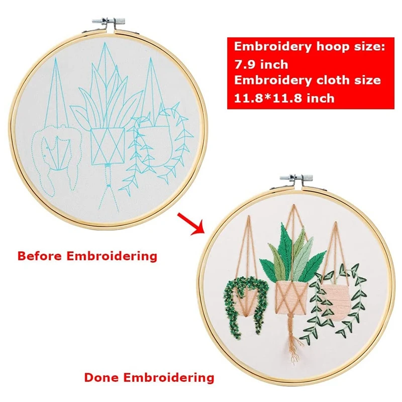 Embroidery Kit-3 Pieces Embroidery Kits For Beginners With Stamped Pattern,Embroidery Floss+Stamped Fabric+Needles