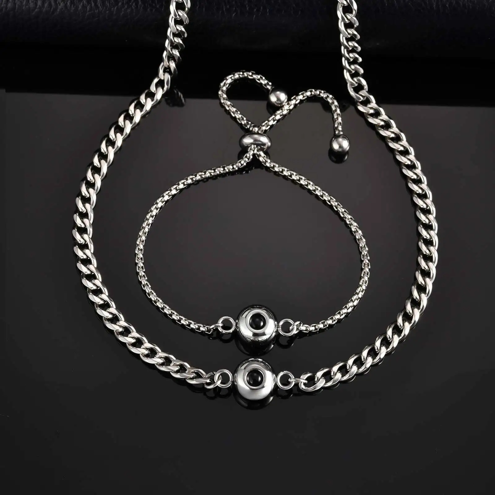 

Customized Projection Stone Necklace for Men,Stainless Steel Cuban Chain Collars,Anniversary's Day Gift