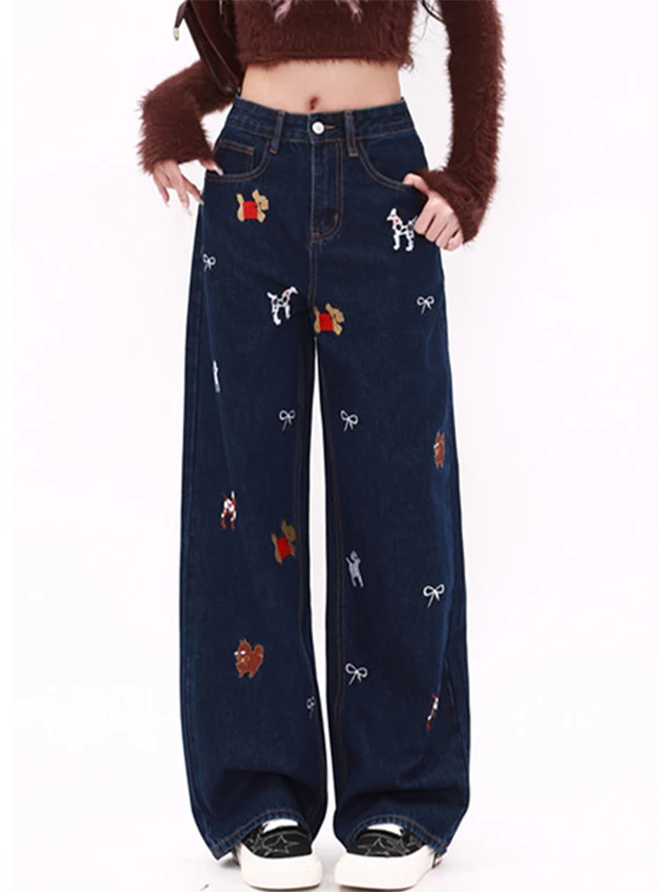 

Women's Dark Blue Y2k Baggy Jeans Harajuku 2000s Oversize Pattern Print Denim Trousers Vintage Jean Pants Trashy Clothes 2024
