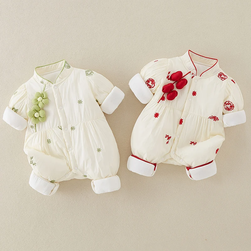 신생아 여아 의상 가을 겨울 얇은 면 소재 슈퍼 귀여운 여아 면 패딩 야외용 따뜻한 옷 하라이