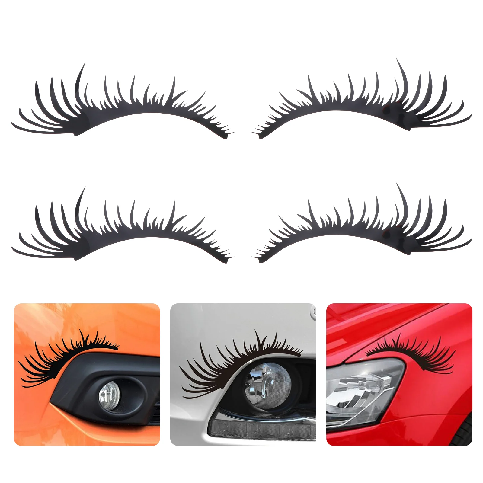 2 Pairs Car Door Blocked Scratches Sticker Body False Lashes Headlights Decals Eyebrow Mirror