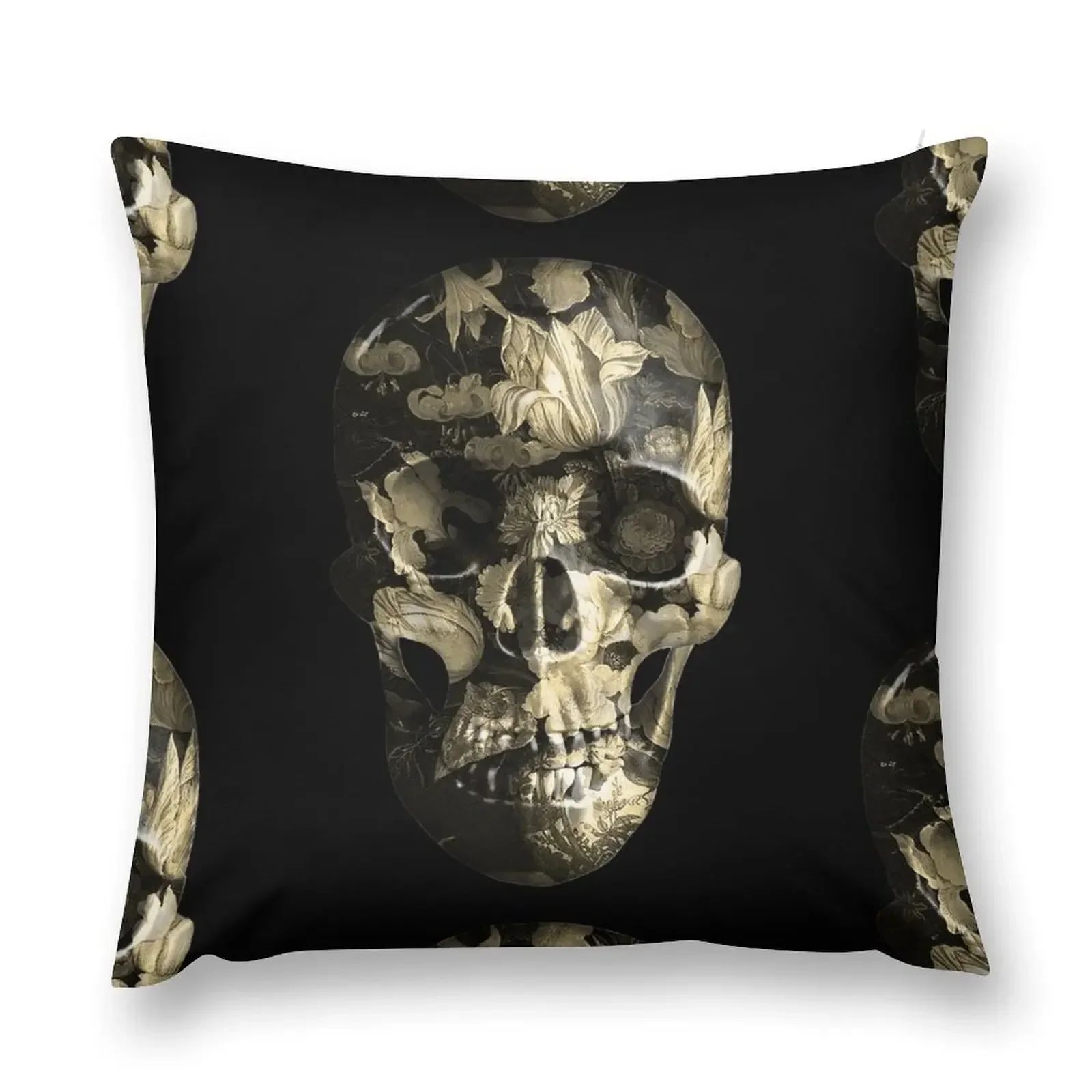 

Baroque Skull with flowers - Black and Gold Throw Pillow Sofa Cushions New year Luxury Pillow Case pillow