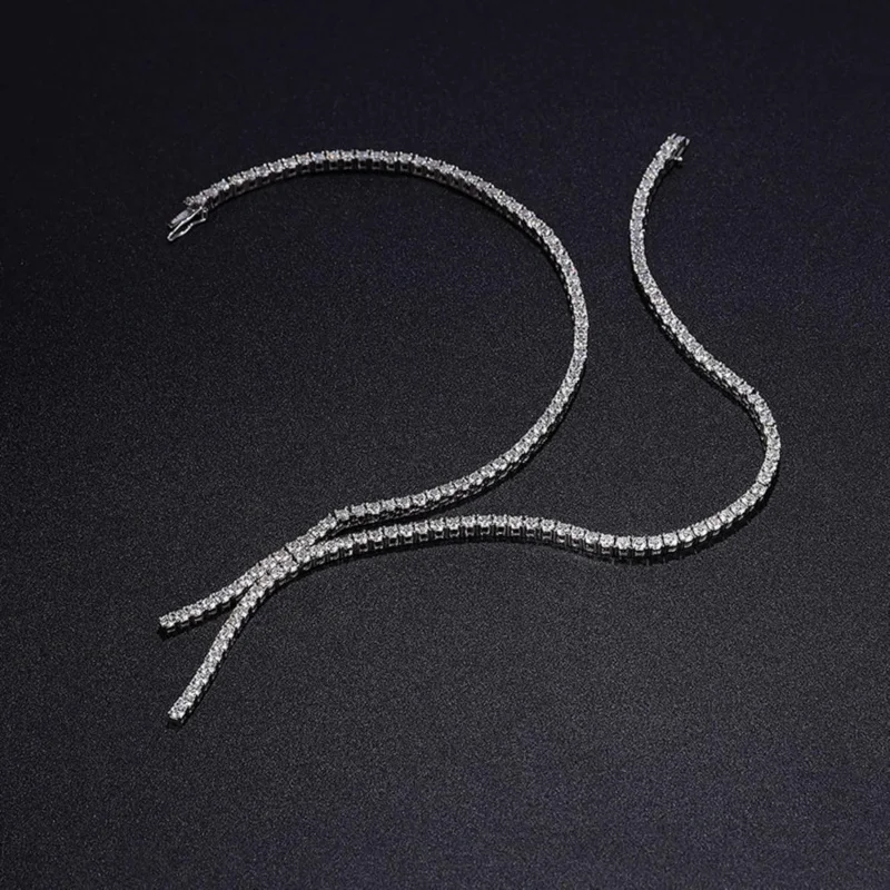 0.1 Carat Moissanite 3MM Diamond Tennis Chain 925 Sterling Silver Necklace For Women W