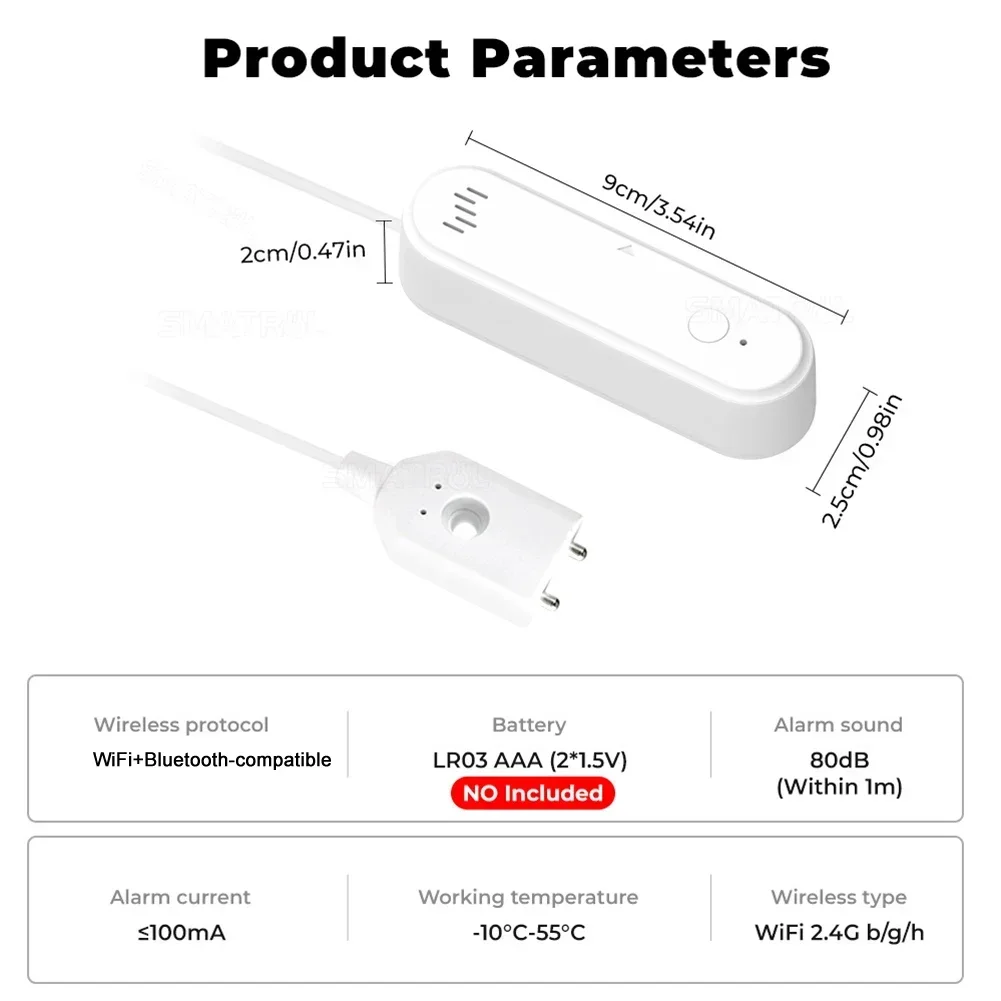 For Tuya Bluetooth-compatible WiFi Water Detector Sound And Notification System For Home Improvement Tool Accessory