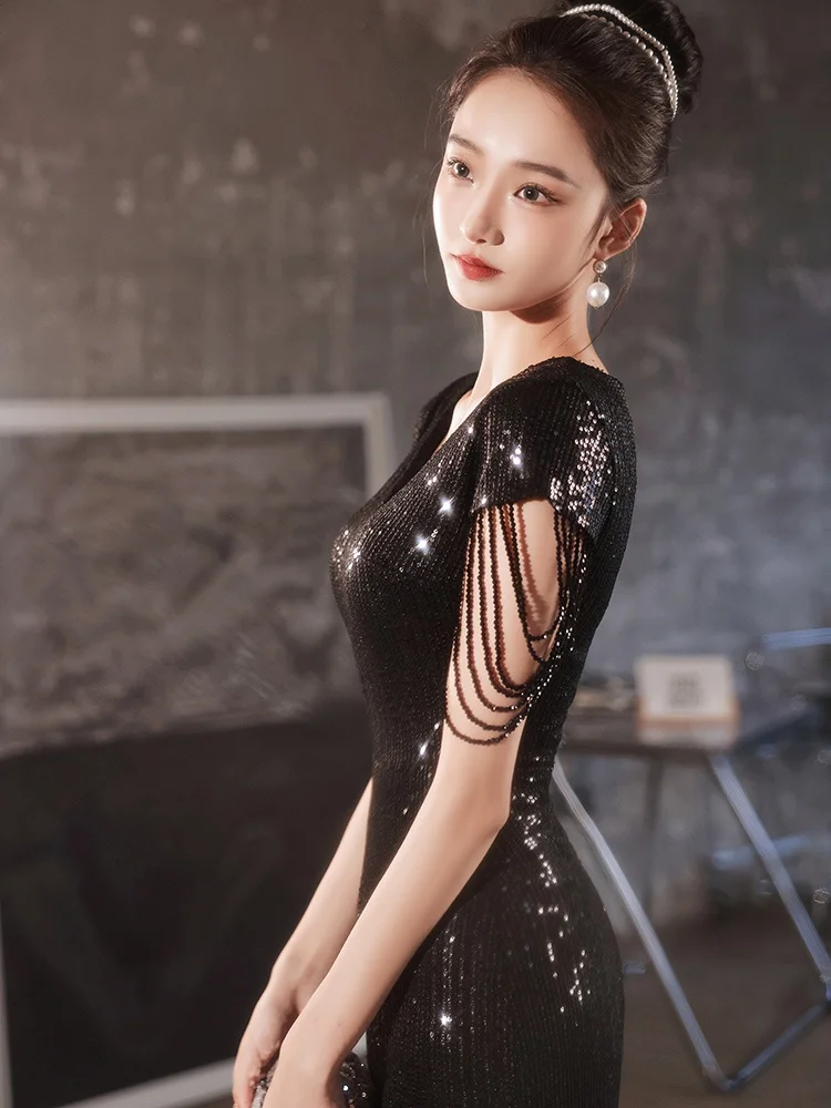 

Ele Bla Evening Gown Women's Luxury Fi Tail Skirt High End Banquet-Quali Year-End Par Host Gown for Women