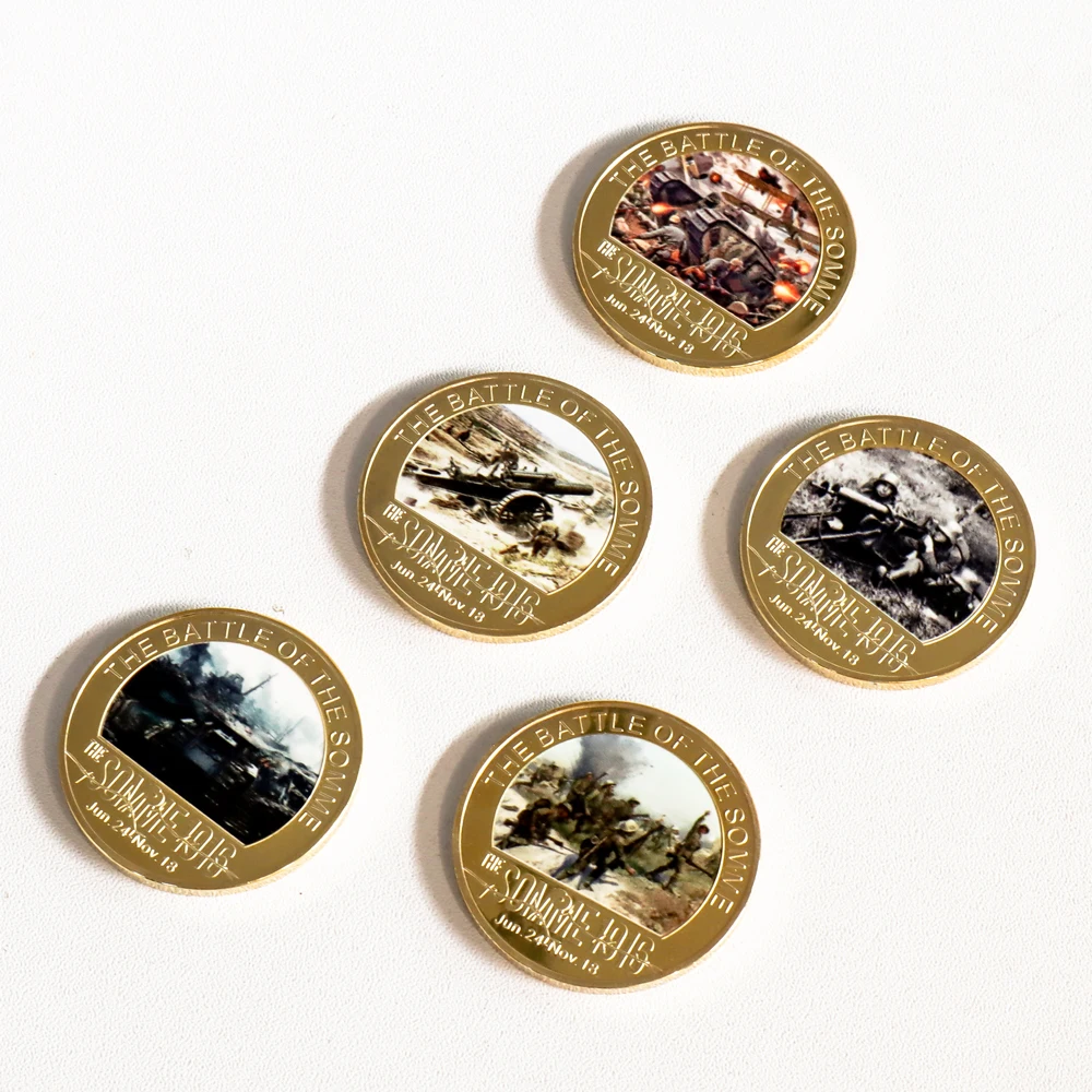 5pcs The Battle of the Somme 1916 Commemorative Coin Set WWI Historical Gold Plated Collectible Military Souvenir view 4