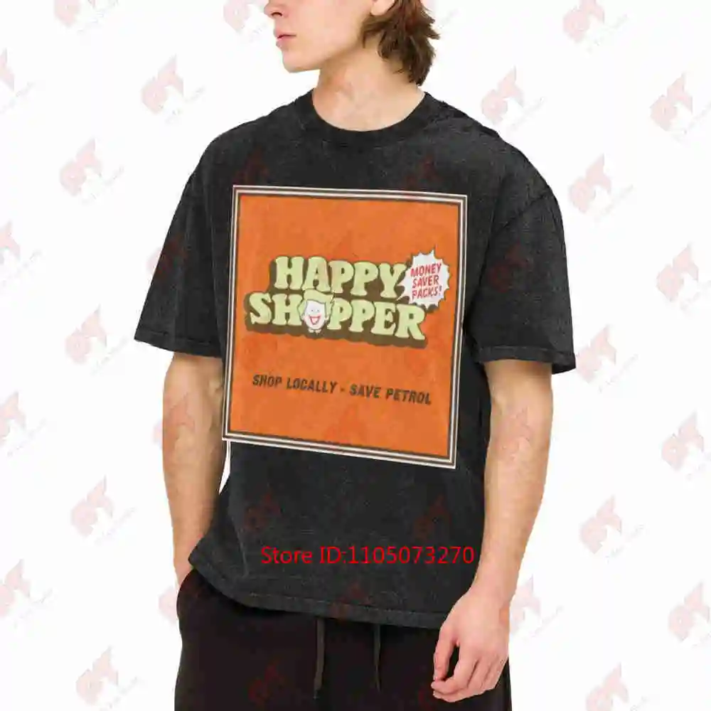 Happy Shopper 80s 90s Retro Vintage Style Vintage Washed Tee Pure Cotton T-Shirt