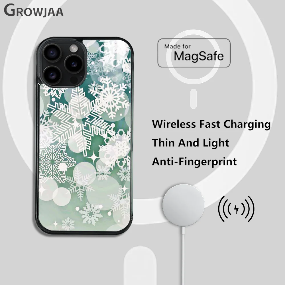 Christmas Snowflakes white Phone Case For iPhone 15 14 13 12 11 Pro Max Plus Mini Mirror Wireless Magnetic Cover