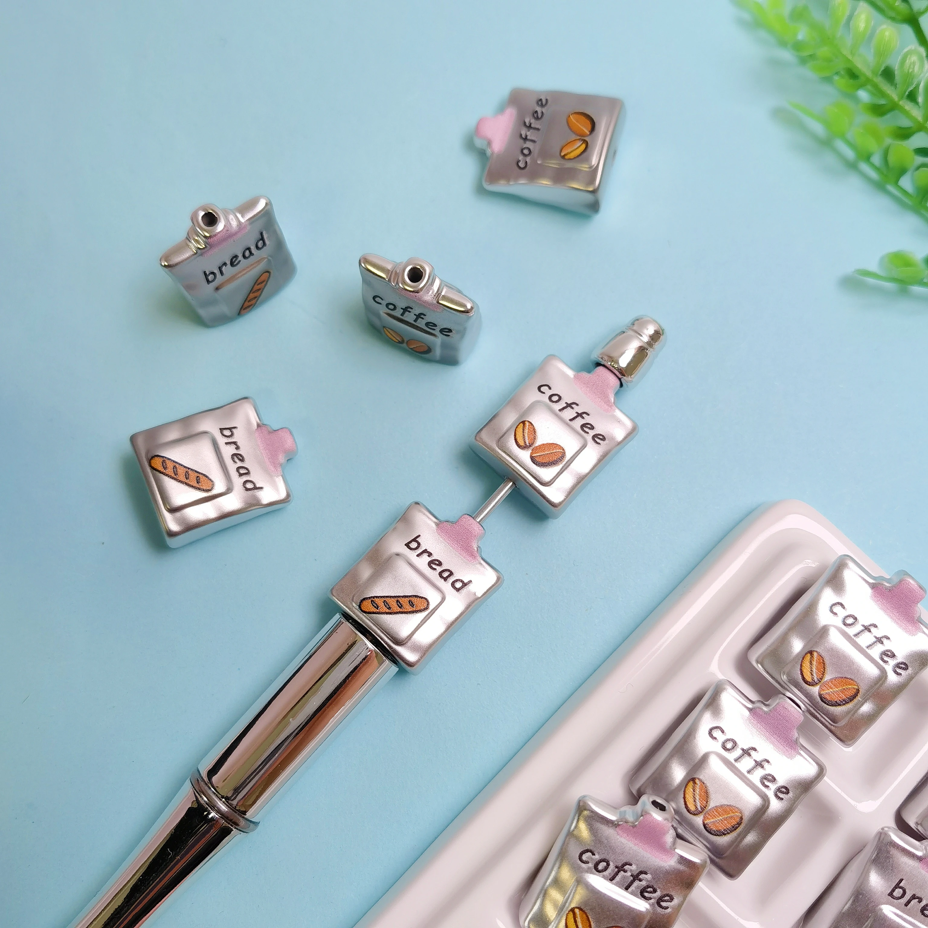 Cute Version Coffee Bread Bag Beads DIY Pencil Rainbow Focal Beads for Jewelry Making Pen