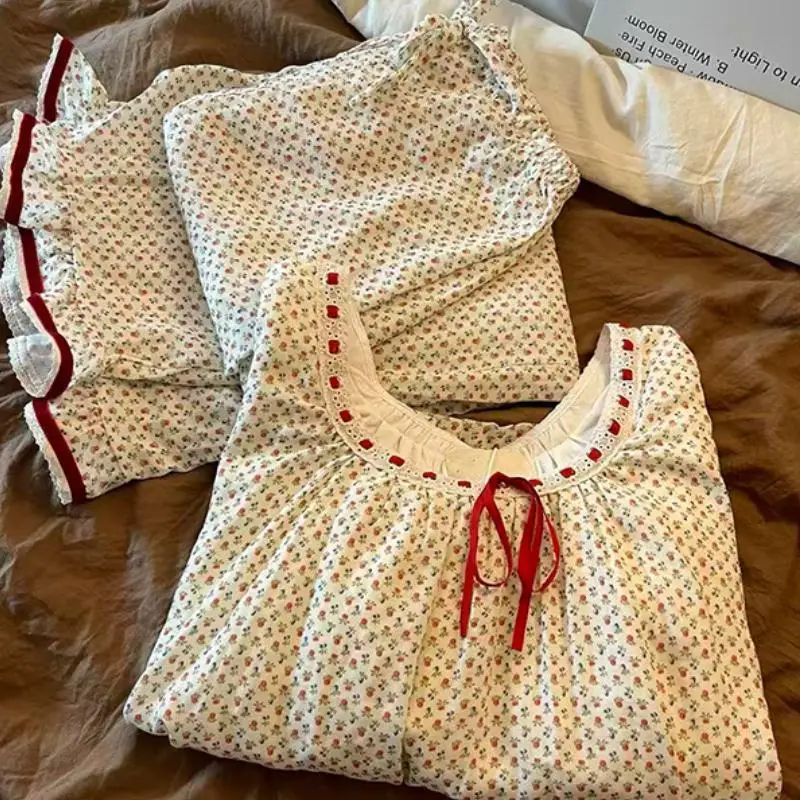 Sweet Lovely Girl Long Sleeved Long Pants Pajamas for Spring and Autumn Teenagers Set for Students Comfortable Home Clothes 2
