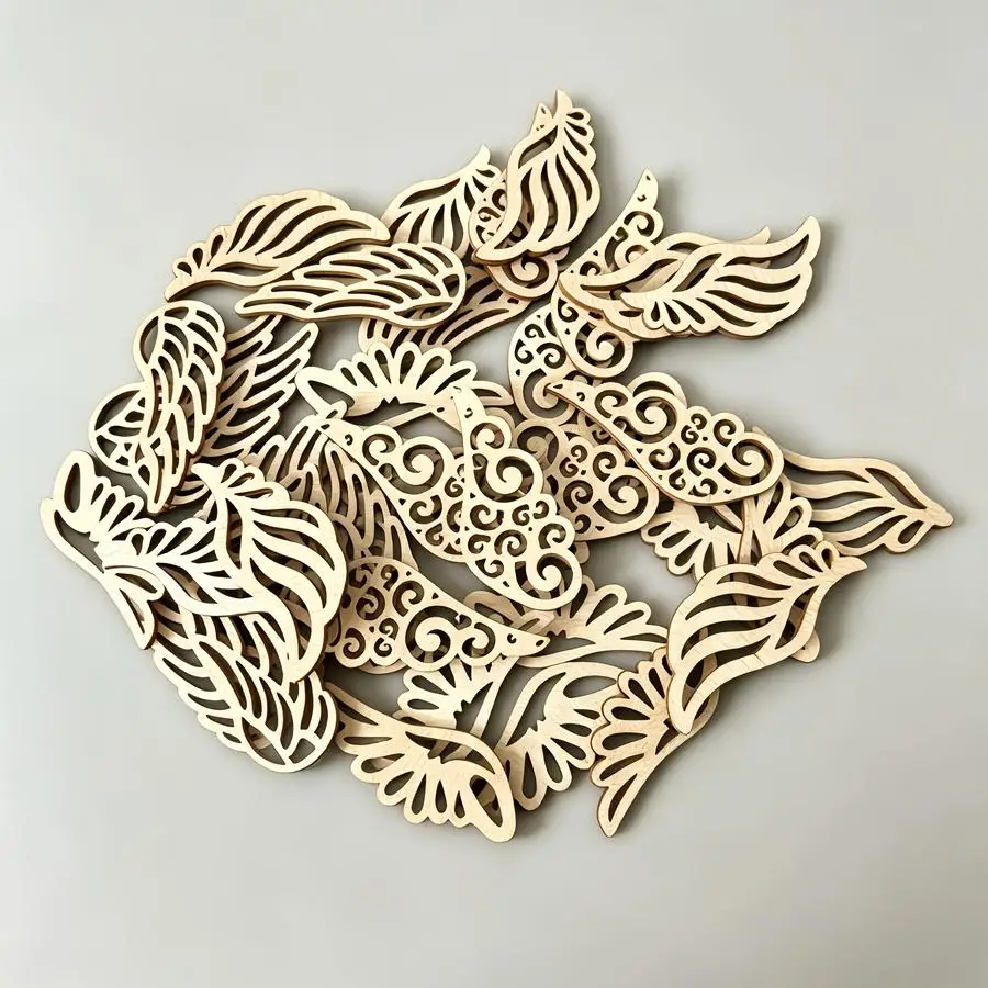 1/5/10/20/50/100pcs Wooden Angel Wing Pieces - Pre-cut Templates with Intricate Patterns and Rounded Edges for DIY Painting, Wed