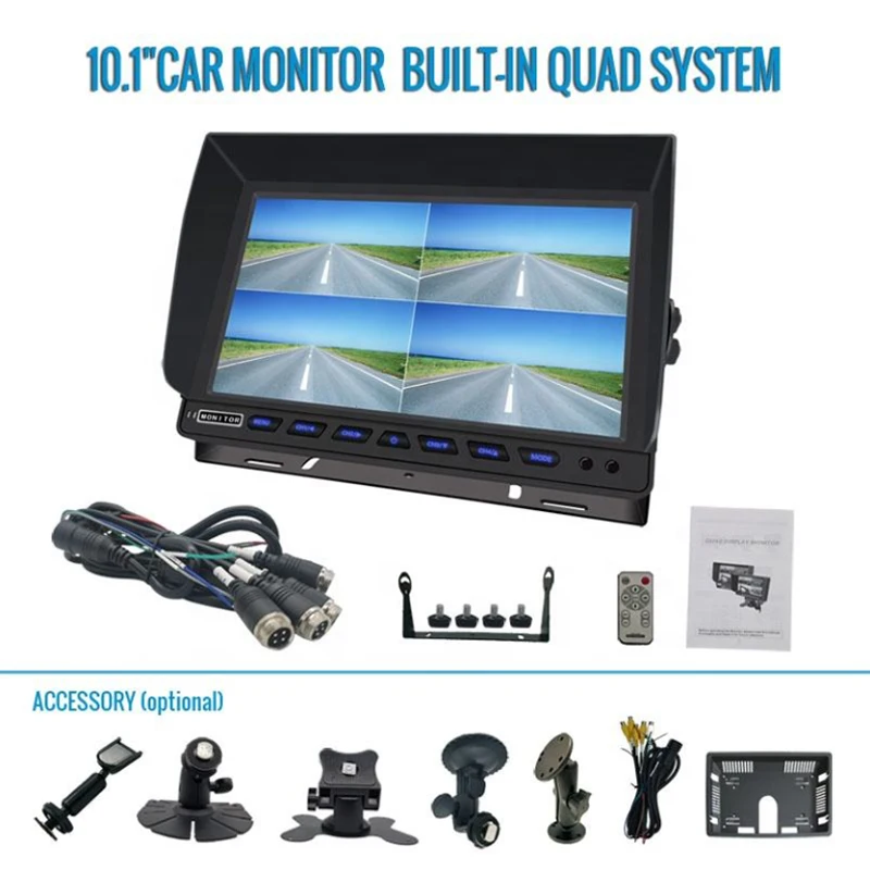 10,1 inch HD AHD back-upcamera met 4/8 kanalen Display Auto TFT LCD-scherm Stand Alone Truck Quad Monitor Bus Head-up Displays