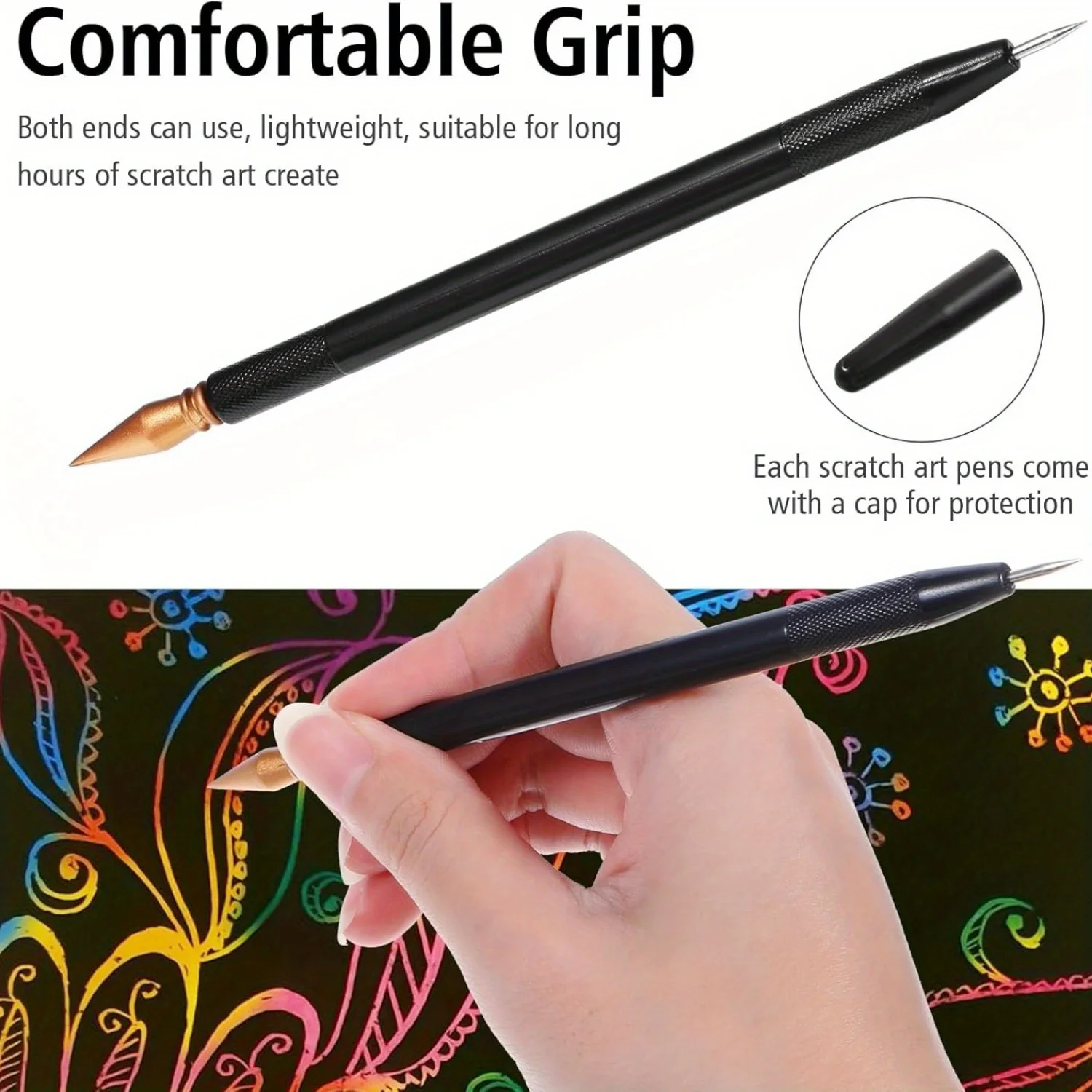 4pcs Scratch Art Tools Scratching Drawing Tool Set Including Tools Bag, Scratch Coloring Pens, Plastic Pens, Wooden Stylus