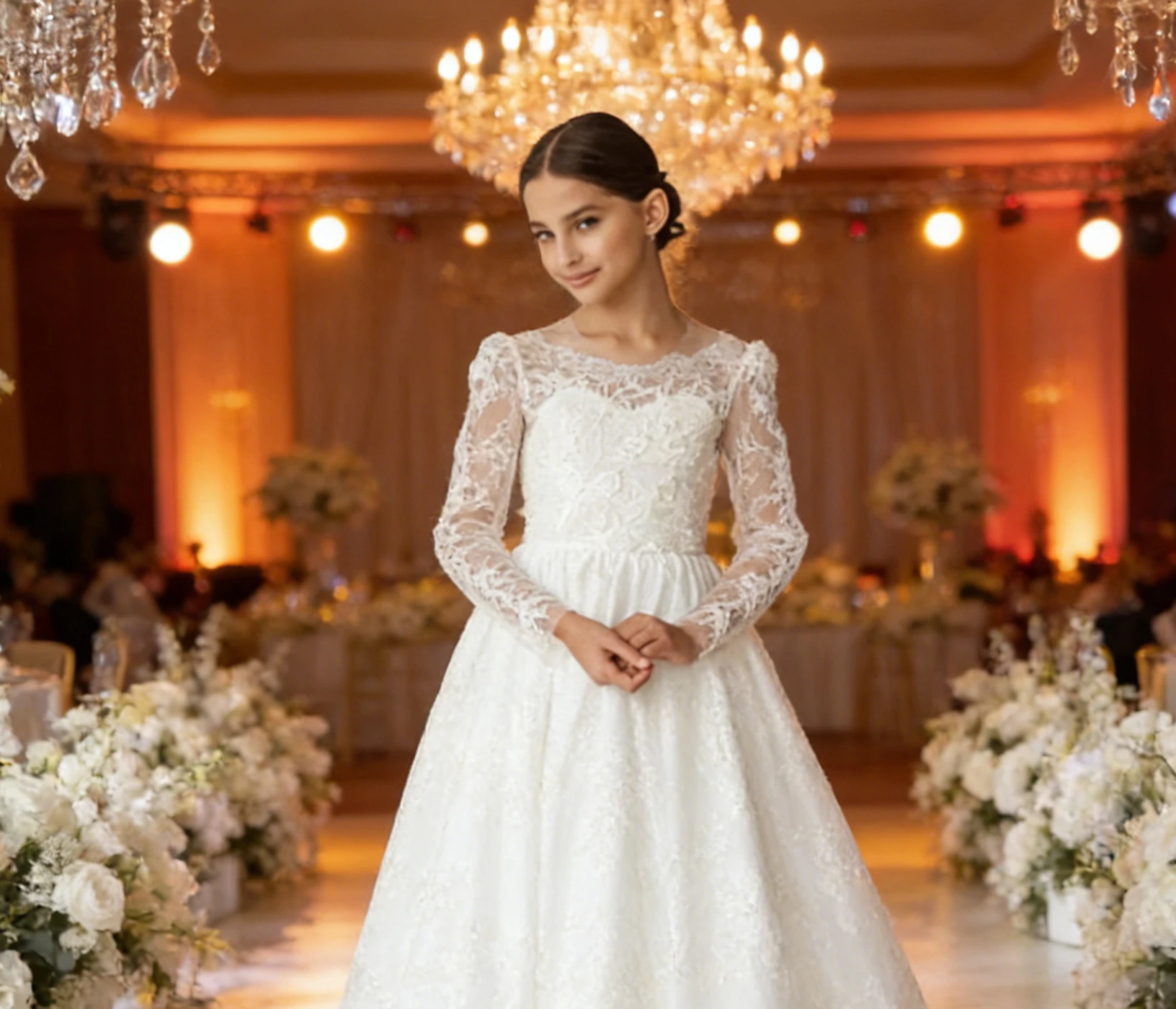 

Elegant Satin Flower Girl Dress for Wedding Long Sleeves with Bow Kids Princess Birthday Party First Communion Gown Custom