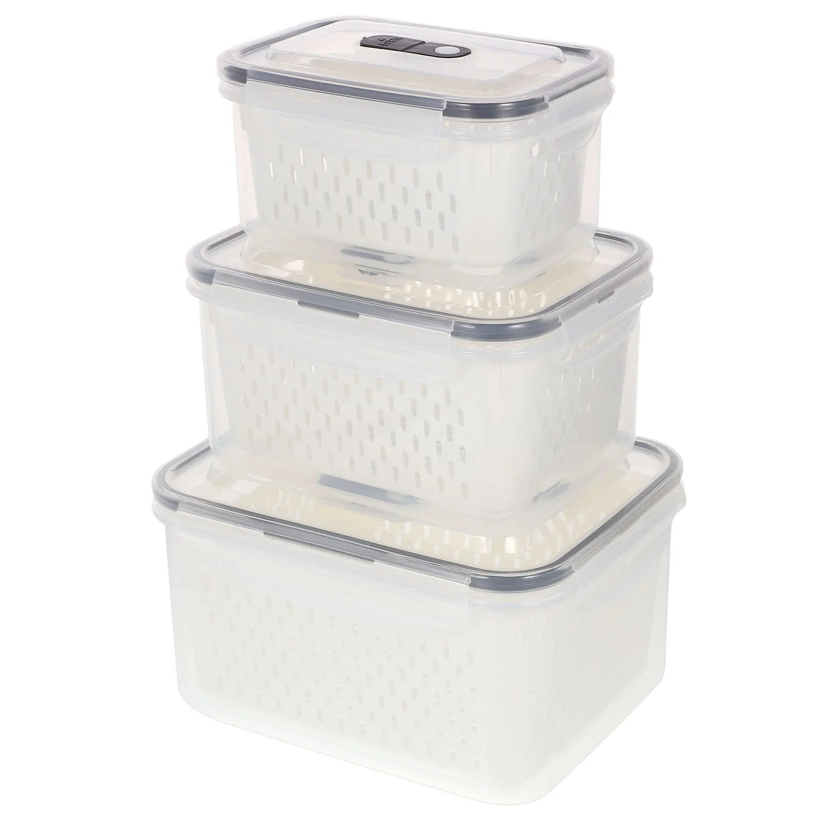 

3Pcs Fridge Storage Containers Fruit Vegetable Produce Saver Multi-Size Detachable Drain Basket Food Organizer Bin