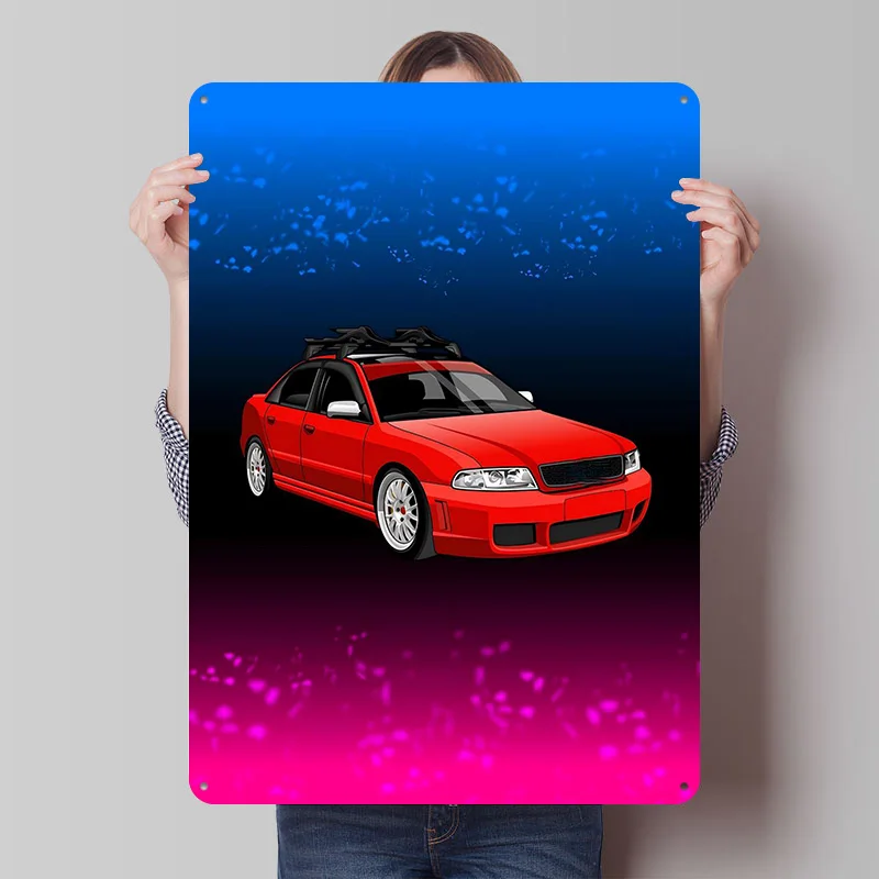 Red Sports Car Car Metal Poster Customized Wall Art Retro Vintage Tinplate Signs for Man Cave Living Room Decoration House Decor