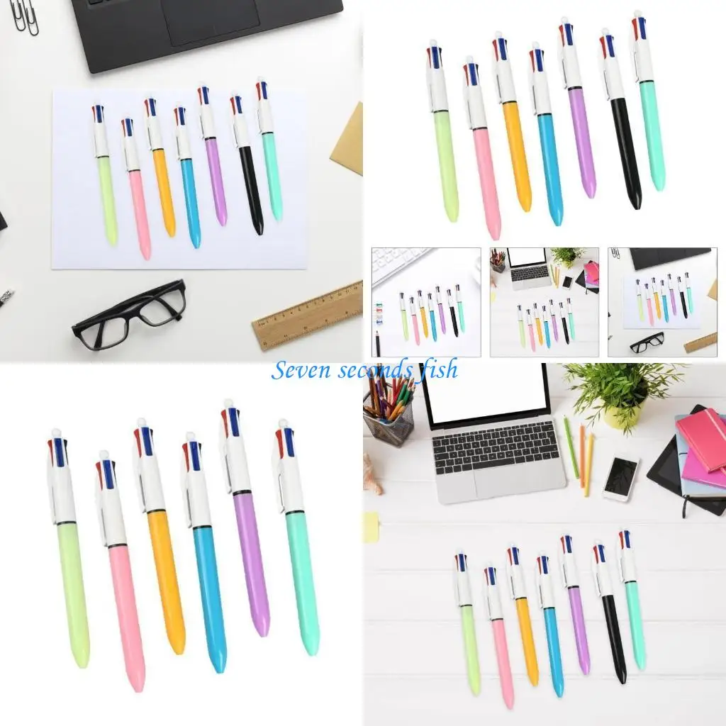 

L74B 6 Pcs 4 in 1 Ballpoint Pen Retractable Ballpoint Pen Office School Supplies