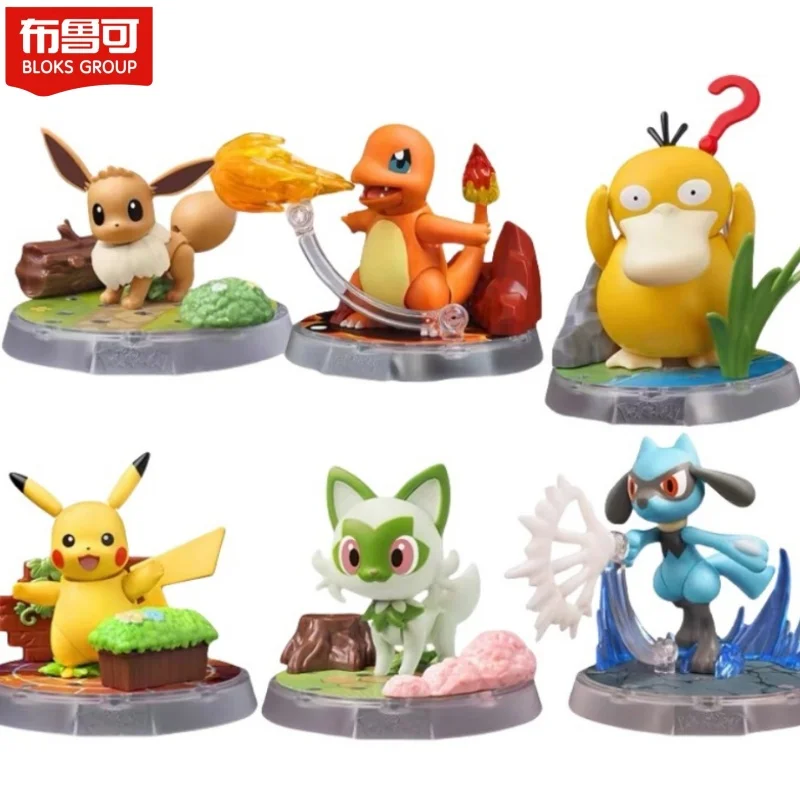 Hot Original Blokees Figure Diy Building Block Pikachu Eevee Sprigatito Charmander Psyduck Action Figure Anime Model Kid Toy ﻿