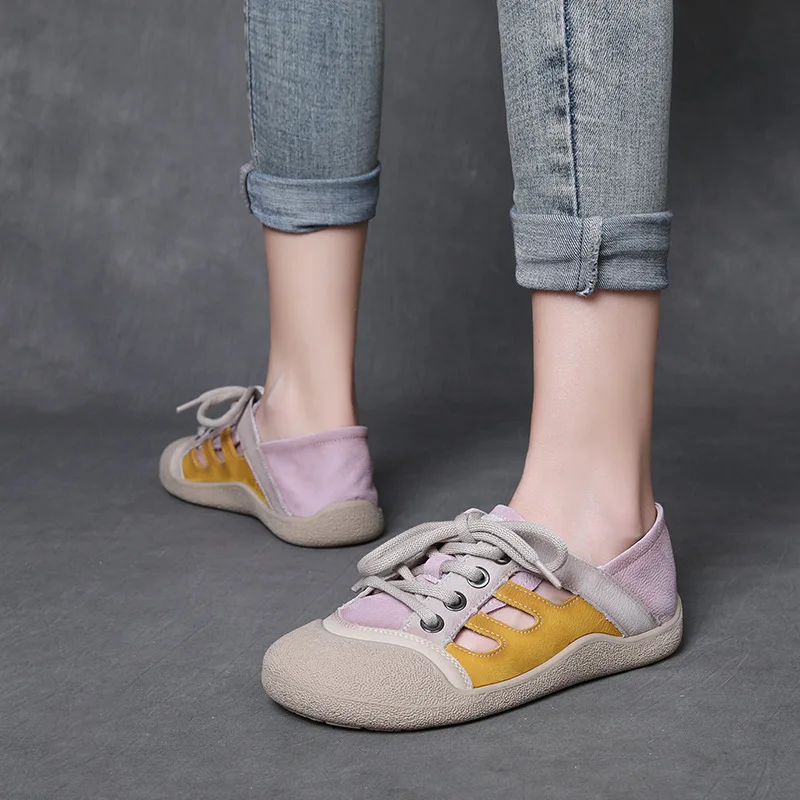 

GKTINOO/женские туфли на плоской подошве из натуральной кожи в стиле ретро, новинка лета 2024, универсальные повседневные сандалии разного цвета на мягкой подошве