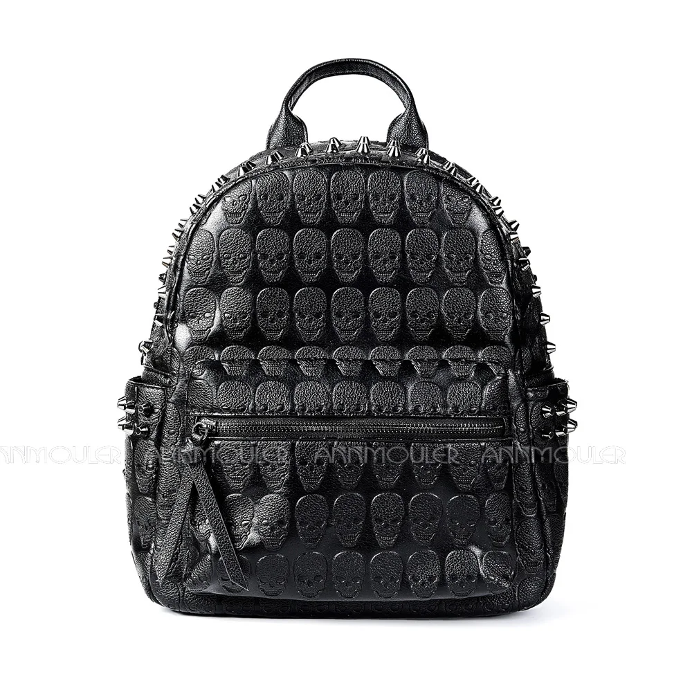 Imagem -04 - Annmouler-black Skeleton Daypack para Unisex Designer Marca Mochila Punk Rivet School Bolsa Qualidade Mochila Travel Bag