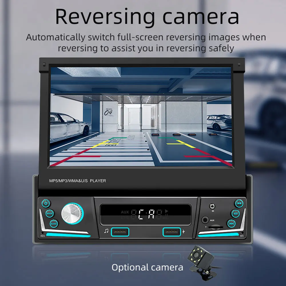 Radio para coche, reproductor de Radio con pantalla HD retráctil eléctrica de 7 pulgadas para coche, reproductor Multimedia MP5 de 1Din, Carplay inalámbrico, Android Auto