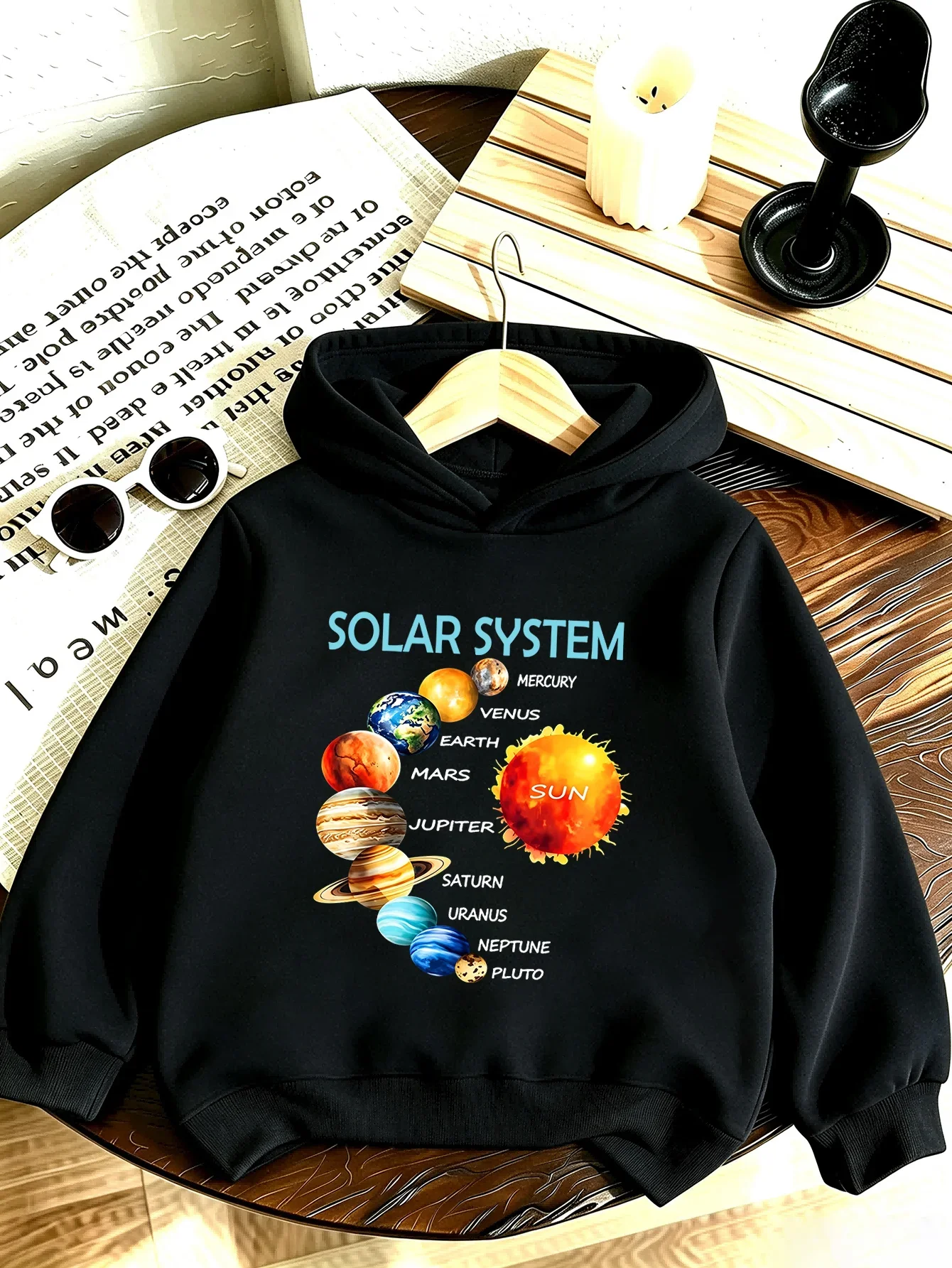 Kids Solar System Graphic Printed Hoodies Boys Girls Space Planets Sweatshirt Astronomy Educational Long Sleeve Pullover Tops