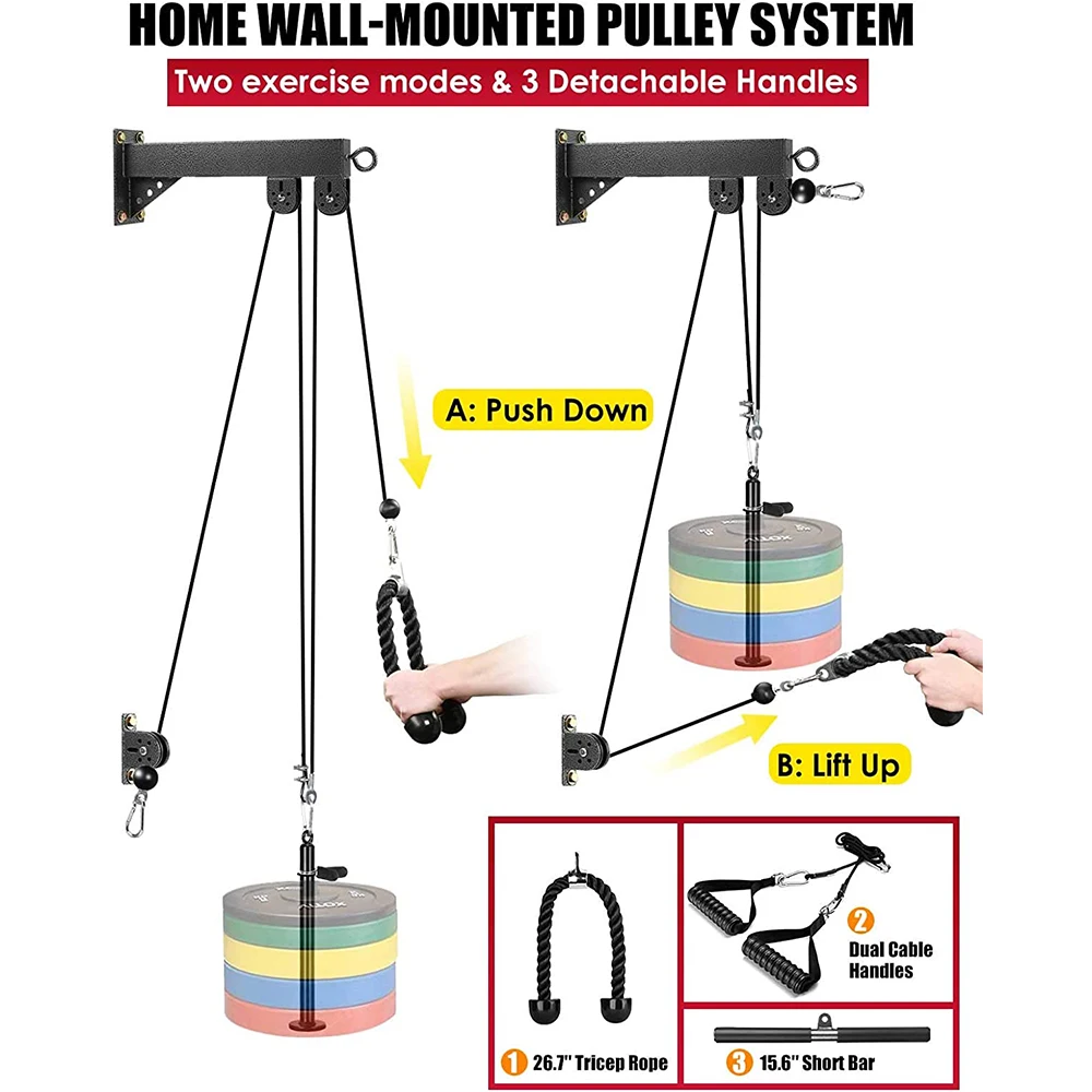 Wall-mounted DIY Pulley Cable Machine Attachment System Biceps Triceps Strength Trainning Sport Workout Fitness Equipment Set