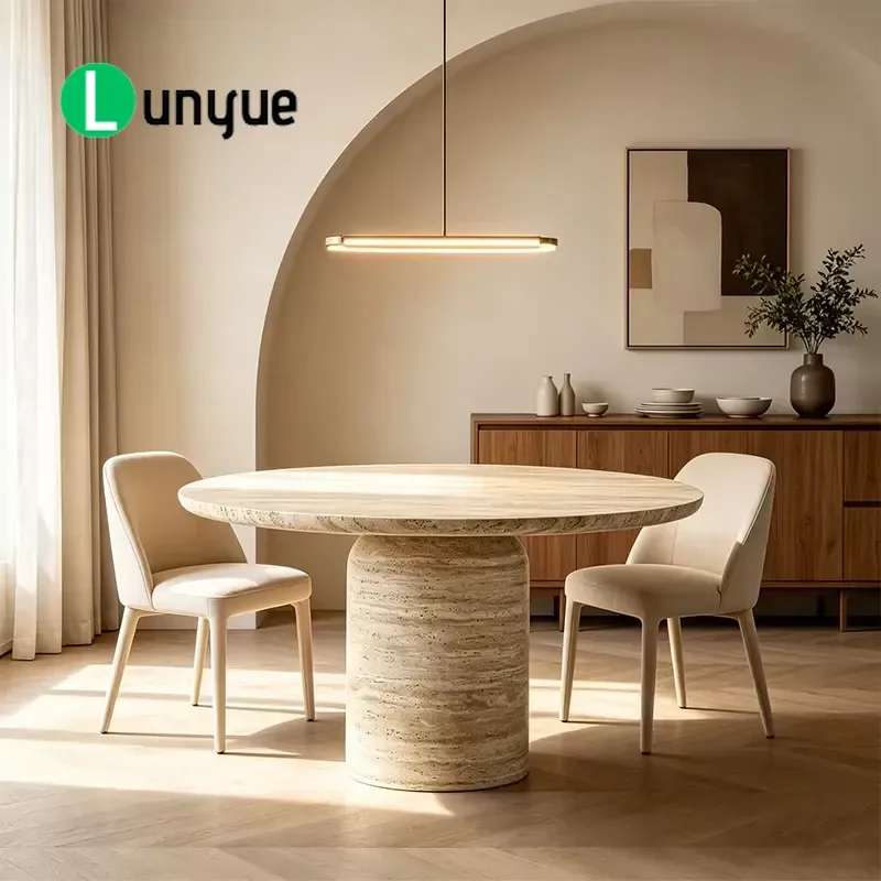 Natural Travertine Round Dining Table Pedestal Stone Base Heavy Duty Anti Stain Luxury Aussie Coastal Style for Australia