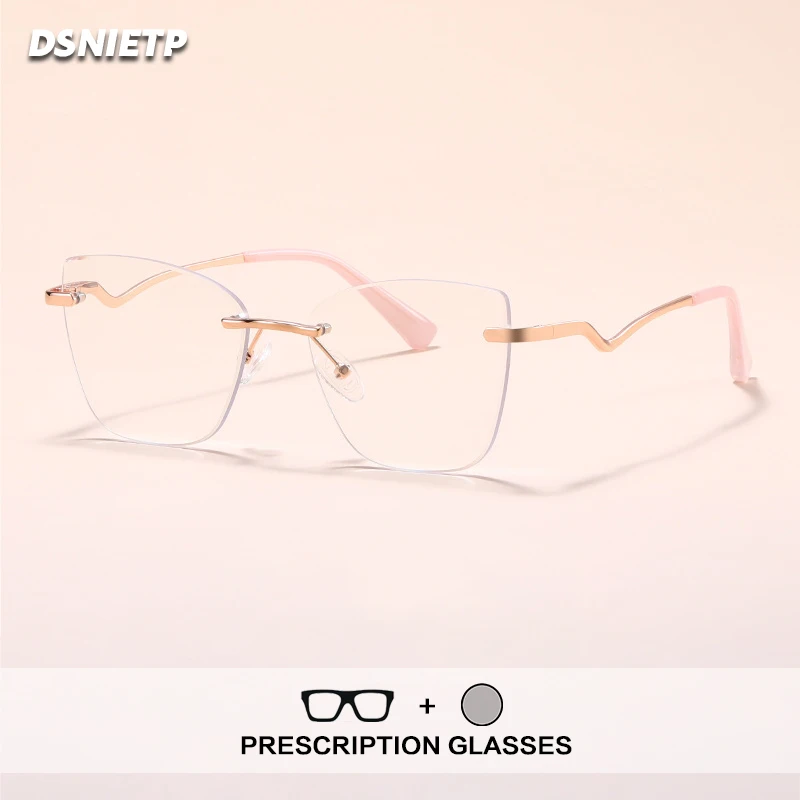 

Безрамные очки для чтения ручной работы, женские модные фотохромные очки с защитой от синего света, очки по рецепту, прогрессивные очки для близорукости