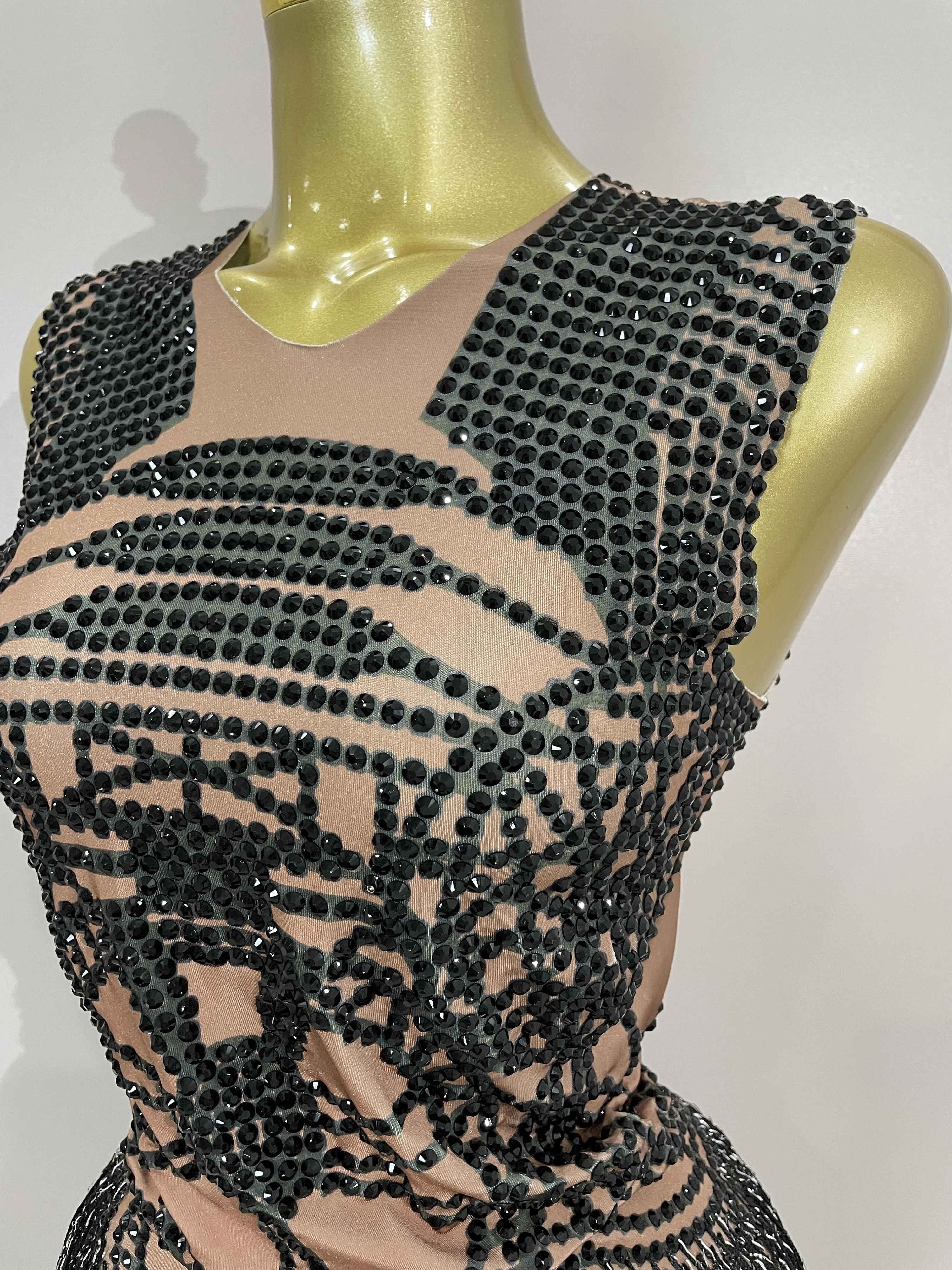 

Женские блестящие стразы с кисточками без рукавов, эластичные боди, вечерний роскошный костюм для дня рождения, сексуальный сценический костюм для ночного клуба, бара