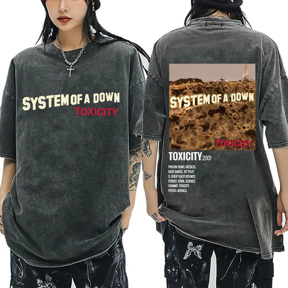 

Washed Vintage System of A Down Toxicity Album Cover T-shirt Men Women 90s Alternative Rock Band T-shirts Male Oversized T Shirt
