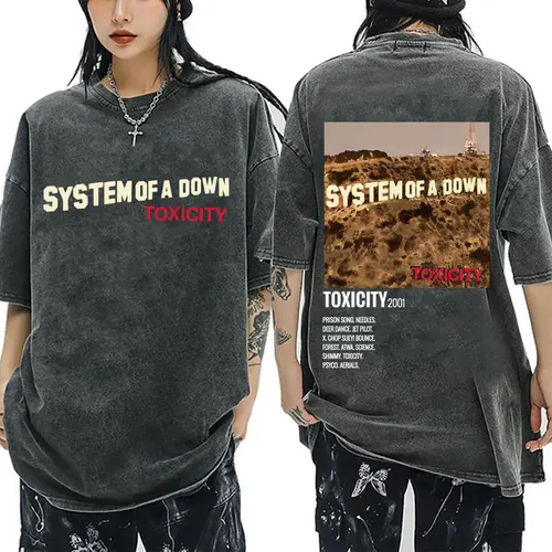 Camiseta Vintage lavada con portada del álbum de toxicidad para hombre y mujer, camisetas de banda de Rock alternativa de los años 90, camiseta de gran tamaño para hombre