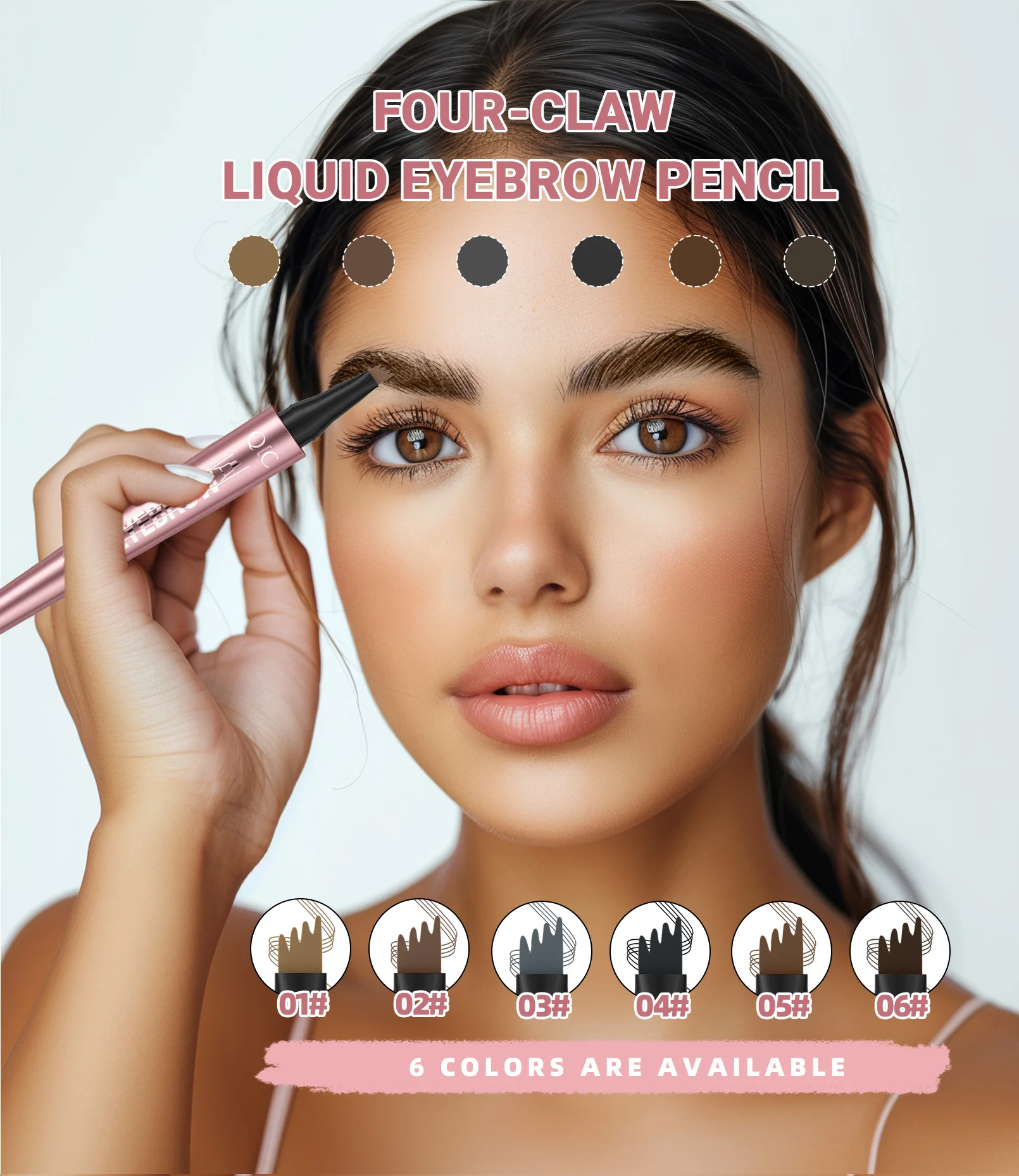 QIC wasserfester Microblading-Augenbrauenstift – 4 geteilte Köpfe, natürliches Augenbrauen-Make-up in 6 Farben für alle Hauttypen – Detail 3