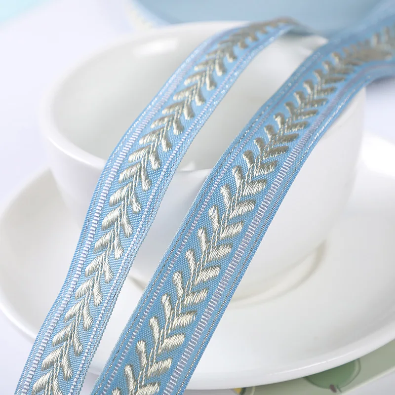 3 YARD 19MM Light Blue Golden Hearts Embroidered Ribbon HANDMADE Lace